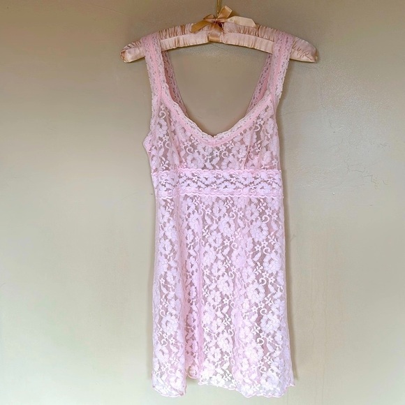 Ambrielle Other - Ambrielle pink lace slip dress lingerie chemise Sz L
